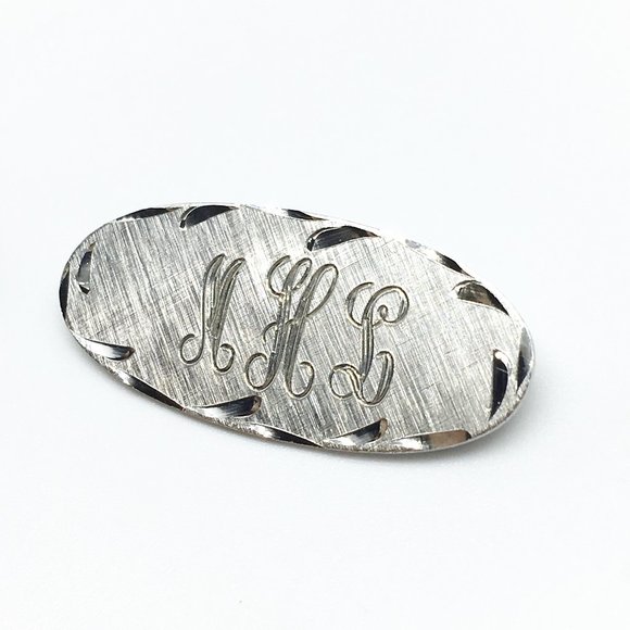 Mens Monogram Lapel Pin / Brooch Initial MHL Oval Design - Sterling Silver - Picture 4 of 5